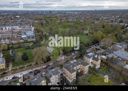 Vue aérienne de Walpole Park, Ealing, Londres, Royaume-Uni. Banque D'Images