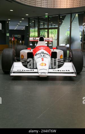 La McLaren Honda d'Ayrton Senna a été présentée lors de l'exposition 'Senna Forever' le 05 mai 2024 au Museo Nazionale dell'automobile à Turin, en Italie. Banque D'Images