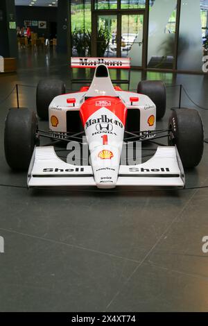 La McLaren Honda d'Ayrton Senna a été présentée lors de l'exposition 'Senna Forever' le 05 mai 2024 au Museo Nazionale dell'automobile à Turin, en Italie. Banque D'Images