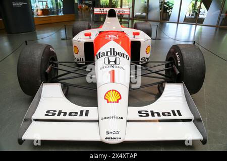 La McLaren Honda d'Ayrton Senna a été présentée lors de l'exposition 'Senna Forever' le 05 mai 2024 au Museo Nazionale dell'automobile à Turin, en Italie. Banque D'Images