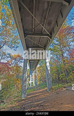 Vue de dessous d'un pont Blue Ridge Parkway près de la rivière Roanoke en Virginie Banque D'Images