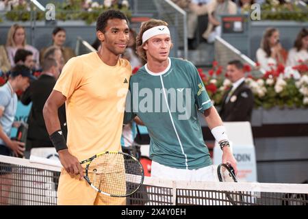 Madrid, Espagne. 05 mai 2024. Mutua Madrid Open de tennis ATP, finale des singles masculins, Felix Auger-Aliassime (CAN) VS Andrey Rublev. Crédit : EnriquePSans/Alamy Live News Banque D'Images