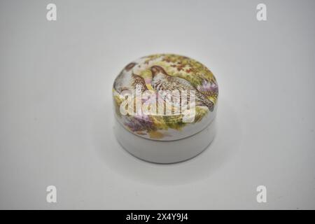 petit pot en porcelaine avec couvercle et peinture de faisan Banque D'Images