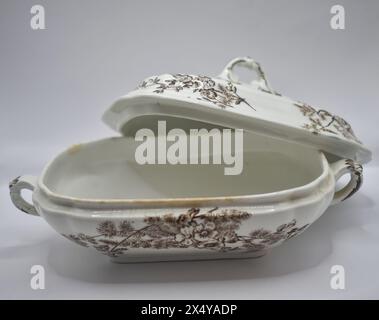 plat de service en porcelaine antique avec couvercle Banque D'Images