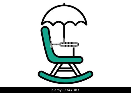 icône pension. fauteuil à bascule avec parapluie. icône liée aux personnes âgées. style icône à ligne plate. illustration de l'élément vieillesse Illustration de Vecteur