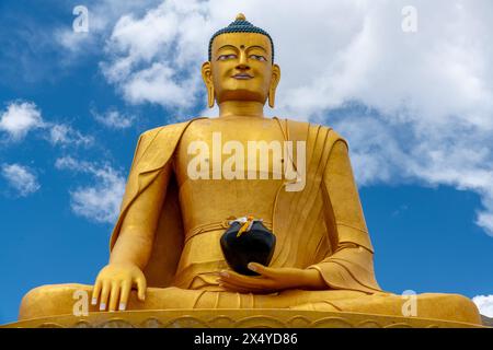 Statue de Bouddha dorée colorée au monastère Stok dans la région indienne du Ladakh près de Leh Banque D'Images