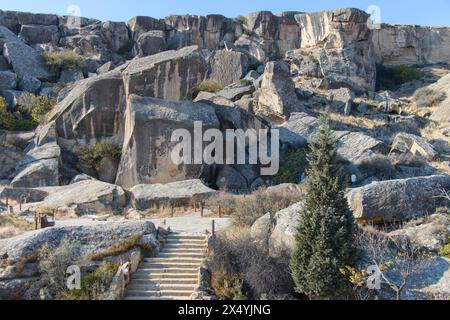 Réserve historique et culturelle de l'État de Gobustan. Patrimoine mondial de l'UNESCO. Banque D'Images