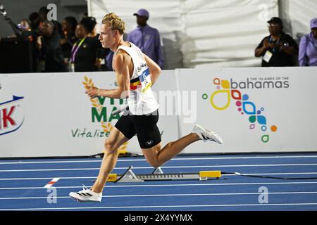 Nassau, Bahamas. 05 mai 2024. Le belge Florent Mabille photographié lors de la finale mixte 4x400 m aux Relais mondiaux d'athlétisme de l'IAAF, dimanche 05 mai 2024, au stade national Thomas A. Robinson à Nassau, aux Bahamas. BELGA PHOTO ERIK VAN LEEUWEN crédit : Belga News Agency/Alamy Live News Banque D'Images