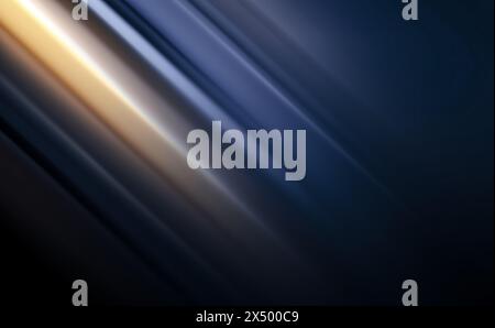 Flash lumineux doré abstrait, toile de fond de projecteur avec la lumière du soleil. Superposition de l'effet de flou solaire. Rayons clairs sur obscurité. Banque D'Images