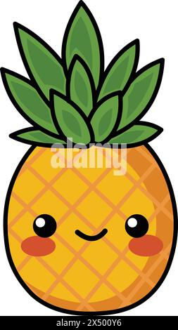 Heureux personnage d'ananas dans un style kawaii Illustration de Vecteur