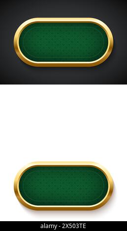 Illustration vectorielle de fond de table verte de poker. Terrain de jeu réaliste avec cadre en or pour le jeu de blackjack sur fond noir. Concept de casino Illustration de Vecteur