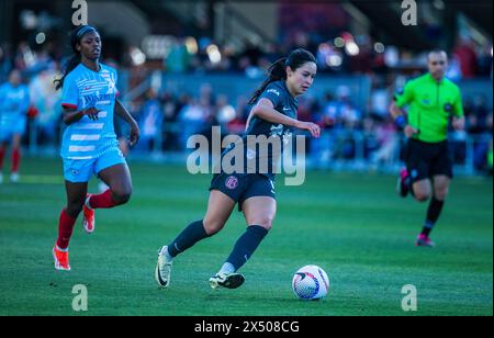 05 mai 2024 San Jose, CA États-Unis L'attaquante du Bay FC Scarlett Camberos (11) frappe le terrain de balle pendant le match de la NWSL entre le Chicago Red Star et le Bay FC. Chicago Beat Bay FC 2-1 au Pay Pal Park San Jose Calif. Thurman James/CSM Banque D'Images