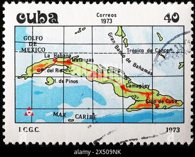Carte approximative de Cuba sur timbre-poste Banque D'Images