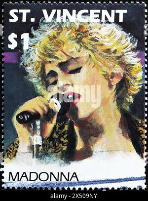 Chanteuse Madonna en concert sur timbre de Saint Vincent Banque D'Images