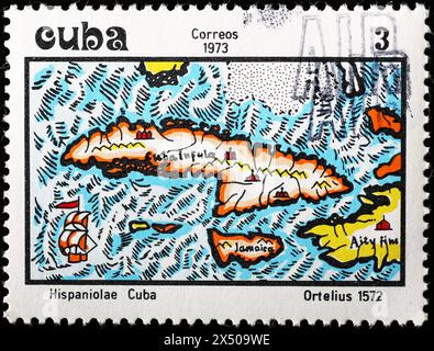 Carte ancienne de Cuba sur timbre-poste Banque D'Images