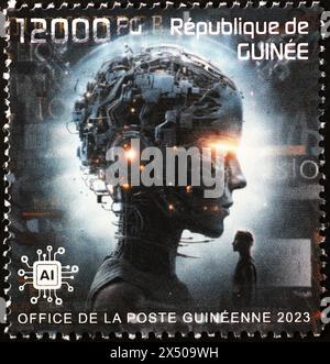 Intelligence artificielle interprétée avec une illlustration sur timbre Banque D'Images