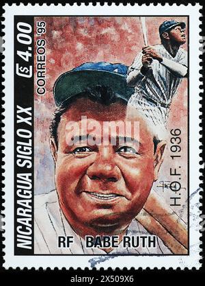 Joueur de baseball Babe Ruth sur timbre du Nicaragua Banque D'Images