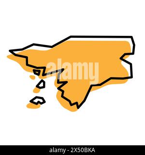 Guinée-Bissau carte simplifiée du pays. Silhouette orange avec contour net noir épais isolé sur fond blanc. Icône vectorielle simple Illustration de Vecteur