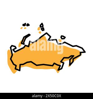 Carte simplifiée du pays de Russie. Silhouette orange avec contour net noir épais isolé sur fond blanc. Icône vectorielle simple Illustration de Vecteur