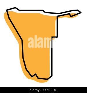 Namibie carte simplifiée du pays. Silhouette orange avec contour net noir épais isolé sur fond blanc. Icône vectorielle simple Illustration de Vecteur