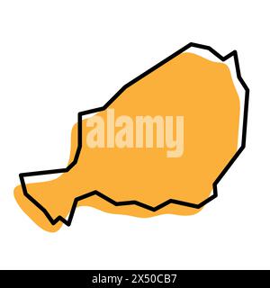 Carte simplifiée du pays Niger. Silhouette orange avec contour net noir épais isolé sur fond blanc. Icône vectorielle simple Illustration de Vecteur