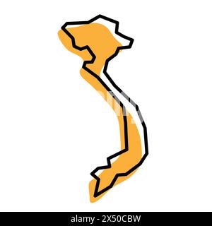 Carte simplifiée du pays Vietnam. Silhouette orange avec contour net noir épais isolé sur fond blanc. Icône vectorielle simple Illustration de Vecteur