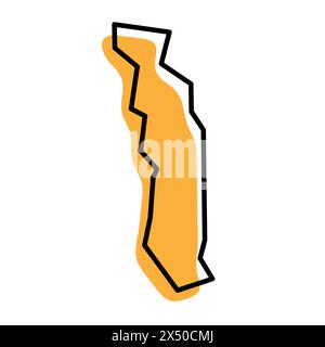 Carte simplifiée du pays Togo. Silhouette orange avec contour net noir épais isolé sur fond blanc. Icône vectorielle simple Illustration de Vecteur