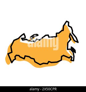 Carte simplifiée du pays de Russie. Silhouette orange avec contour net noir épais isolé sur fond blanc. Icône vectorielle simple Illustration de Vecteur