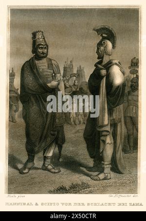 Seconde Guerre punique, 'Hannibal et Scipion avant la bataille de Zama', gravure sur cuivre, Afrique, le DROIT D'AUTEUR DE L'ARTISTE N'A PAS À ÊTRE EFFACÉ Banque D'Images