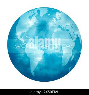 Image générée numériquement de la planète Terre avec le texte Journée mondiale de l'eau sur fond blanc Banque D'Images