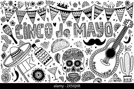 Cinco de Mayo Banner Doodle Set Illustration de Vecteur