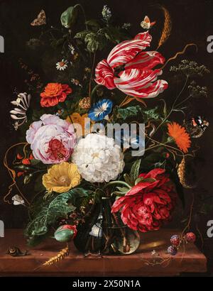 Jan Davidsz de Heem peinture de nature morte, arrangement de fleurs, huile sur bois, avant 1684 Banque D'Images