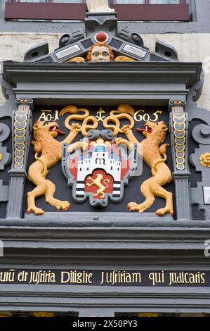 Détail de la mairie, Hannoversch Münden, basse-Saxe, Allemagne, Europe Banque D'Images