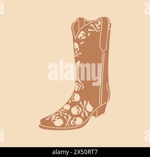 Bottes de cow-boy avec crâne en terre cuite beige dessin Illustration de Vecteur