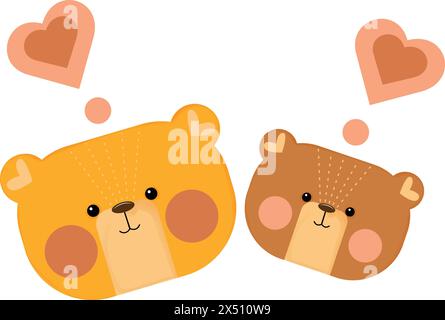 Ours en peluche de dessin animé mignons avec des coeurs Illustration de Vecteur