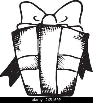 cadeau avec arc. boîte comique monochrome, noël, cadeau d'anniversaire. Illustration de Vecteur