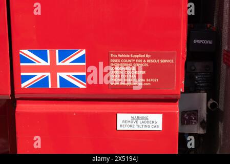 Incendie, exposition d'appareils d'incendie lors du dévoilement et de l'ouverture du National Red plaque Fire Service Memorial à Rettendon, Essex, Royaume-Uni Banque D'Images