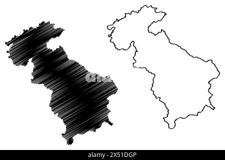 District de Steyr-Land (République d'Autriche ou Österreich, haute-Autriche ou Etat d'Oberösterreich) carte illustration vectorielle, scribble croquis Bezirk Steyr L. Illustration de Vecteur