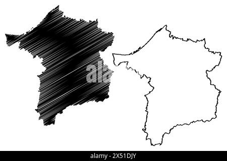 District de Ried im Innkreis (République d'Autriche ou état d'Österreich, haute-Autriche ou Oberösterreich) carte illustration vectorielle, scribble croquis Bezirk R. Illustration de Vecteur