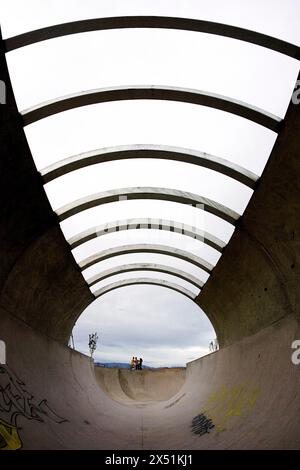 Le tuyau complet à l'Alamosa Skatepark à Albuquerque, NM. Banque D'Images