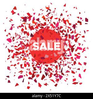 Bannière de vente. Boule rouge avec l'inscription vente et dispersion de fragments autour. Illustration vectorielle Illustration de Vecteur