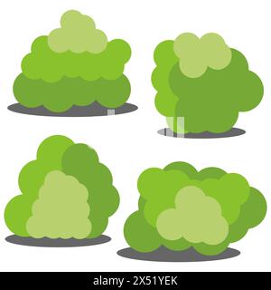 Ensemble de quatre buissons verts de bande dessinée différents isolés sur fond blanc. Illustration vectorielle Illustration de Vecteur