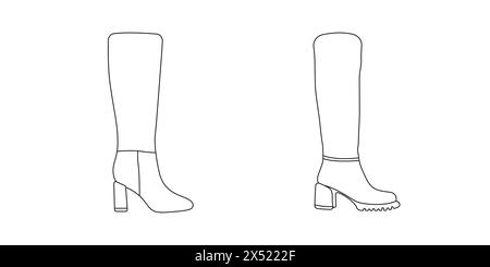 Logo de contour modifiable pour femmes Boots. Chaussures pour temps frais. Icônes simples de chaussures sur un fond blanc. Chaussures sur le vecteur de pied. Illustration vectorielle. Illustration de Vecteur