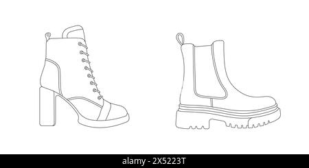 Logo de contour modifiable pour femmes Boots. Chaussures pour temps frais. Icônes simples de chaussures sur un fond blanc. Chaussures sur le vecteur de pied. Illustration vectorielle. Illustration de Vecteur