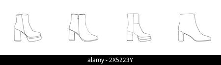 Logo de contour modifiable pour femmes Boots. Chaussures pour temps frais. Icônes simples de chaussures sur un fond blanc. Chaussures sur le vecteur de pied. Illustration vectorielle. Illustration de Vecteur