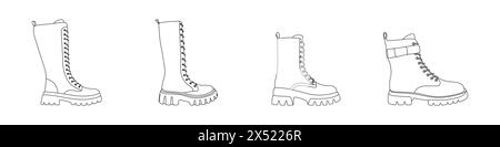 Logo de contour modifiable pour femmes Boots. Chaussures pour temps frais. Icônes simples de chaussures sur un fond blanc. Chaussures sur le vecteur de pied. Illustration vectorielle. Illustration de Vecteur