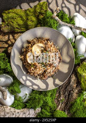 sarrasin aux champignons et au parmesan. Photo de haute qualité Banque D'Images