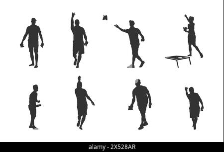 Silhouette de joueurs de Cornhole, joueurs de Cornhole, silhouettes de joueur de Cornhole, silhouettes de sport de Cornhole Illustration de Vecteur