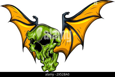 illustration vectorielle du crâne et de l'aile de la chauve-souris sur fond blanc. tirage manuel numérique Illustration de Vecteur