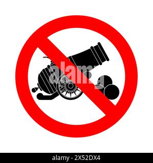 Signe d'arrêt du canon. Interdiction avec symbole de chariot d'arme. Signalisation routière interdite. Pas de pistolet chariot Illustration de Vecteur